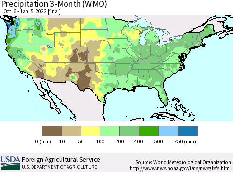 United States Precipitation 3-Month (WMO) Thematic Map For 10/6/2021 - 1/5/2022