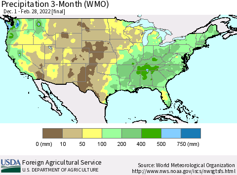 United States Precipitation 3-Month (WMO) Thematic Map For 12/1/2021 - 2/28/2022