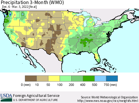 United States Precipitation 3-Month (WMO) Thematic Map For 12/6/2021 - 3/5/2022