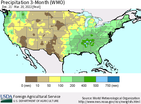 United States Precipitation 3-Month (WMO) Thematic Map For 12/21/2021 - 3/20/2022