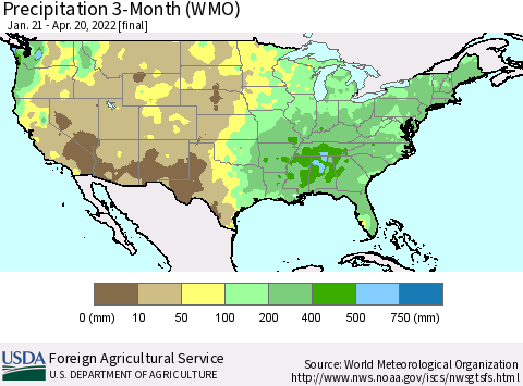 United States Precipitation 3-Month (WMO) Thematic Map For 1/21/2022 - 4/20/2022
