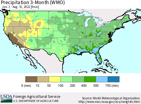 United States Precipitation 3-Month (WMO) Thematic Map For 6/1/2022 - 8/31/2022