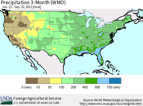 United States Precipitation 3-Month (WMO) Thematic Map For 6/21/2022 - 9/20/2022
