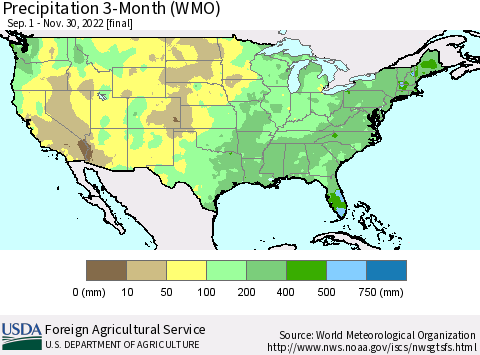 United States Precipitation 3-Month (WMO) Thematic Map For 9/1/2022 - 11/30/2022