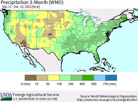 United States Precipitation 3-Month (WMO) Thematic Map For 9/11/2022 - 12/10/2022