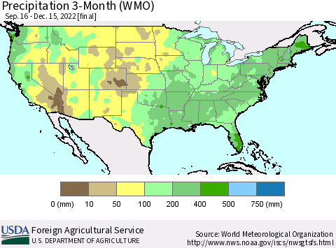 United States Precipitation 3-Month (WMO) Thematic Map For 9/16/2022 - 12/15/2022