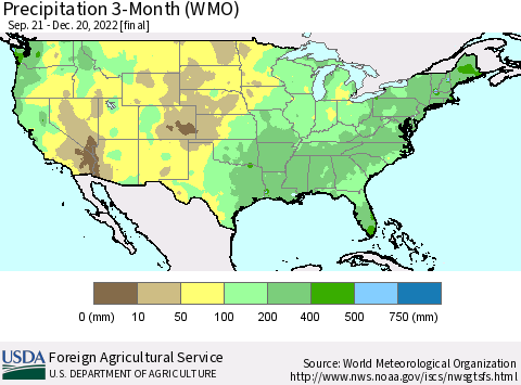 United States Precipitation 3-Month (WMO) Thematic Map For 9/21/2022 - 12/20/2022