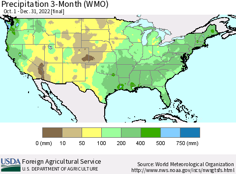 United States Precipitation 3-Month (WMO) Thematic Map For 10/1/2022 - 12/31/2022