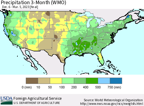United States Precipitation 3-Month (WMO) Thematic Map For 12/6/2022 - 3/5/2023