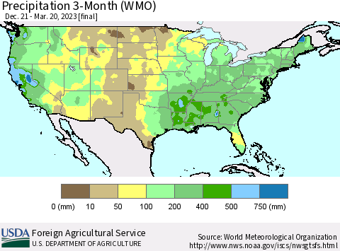 United States Precipitation 3-Month (WMO) Thematic Map For 12/21/2022 - 3/20/2023