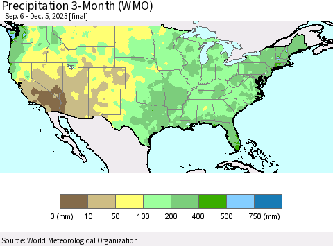 United States Precipitation 3-Month (WMO) Thematic Map For 9/6/2023 - 12/5/2023