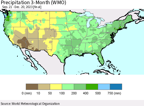 United States Precipitation 3-Month (WMO) Thematic Map For 9/21/2023 - 12/20/2023