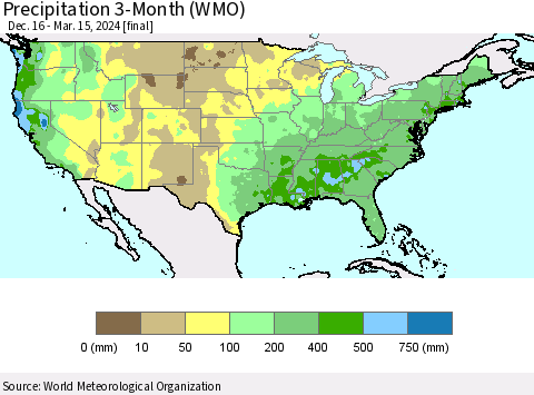 United States Precipitation 3-Month (WMO) Thematic Map For 12/16/2023 - 3/15/2024