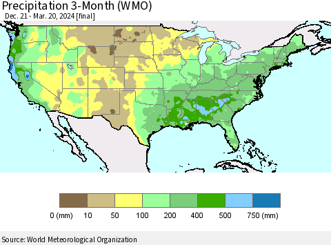 United States Precipitation 3-Month (WMO) Thematic Map For 12/21/2023 - 3/20/2024
