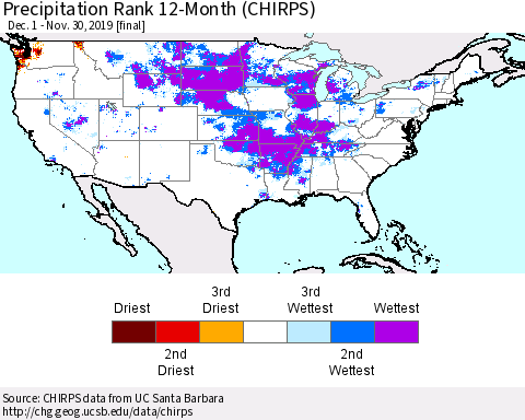 United States Precipitation Rank since 1981, 12-Month (CHIRPS) Thematic Map For 12/1/2018 - 11/30/2019