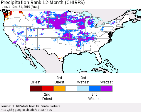 United States Precipitation Rank since 1981, 12-Month (CHIRPS) Thematic Map For 1/1/2019 - 12/31/2019