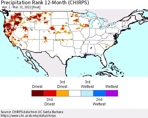 United States Precipitation Rank since 1981, 12-Month (CHIRPS) Thematic Map For 4/1/2021 - 3/31/2022