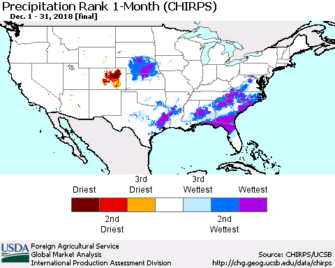 United States Precipitation Rank since 1981, 1-Month (CHIRPS) Thematic Map For 12/1/2018 - 12/31/2018