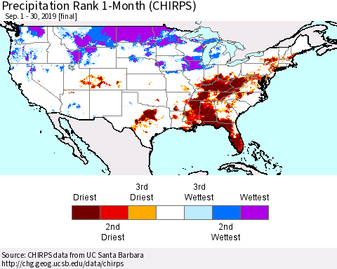 United States Precipitation Rank since 1981, 1-Month (CHIRPS) Thematic Map For 9/1/2019 - 9/30/2019