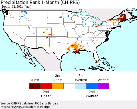 United States Precipitation Rank 1-Month (CHIRPS) Thematic Map For 12/1/2021 - 12/31/2021