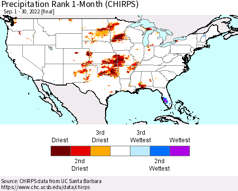 United States Precipitation Rank since 1981, 1-Month (CHIRPS) Thematic Map For 9/1/2022 - 9/30/2022
