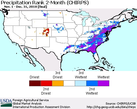 United States Precipitation Rank since 1981, 2-Month (CHIRPS) Thematic Map For 11/1/2018 - 12/31/2018