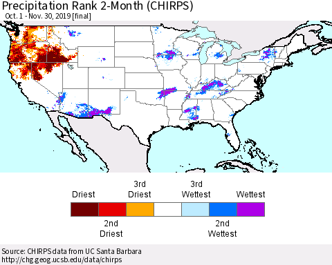 United States Precipitation Rank 2-Month (CHIRPS) Thematic Map For 10/1/2019 - 11/30/2019