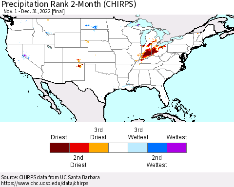 United States Precipitation Rank 2-Month (CHIRPS) Thematic Map For 11/1/2022 - 12/31/2022