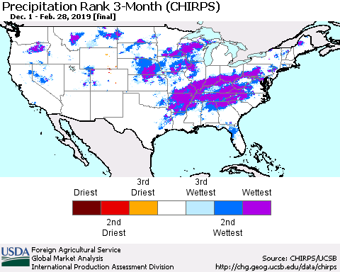 United States Precipitation Rank since 1981, 3-Month (CHIRPS) Thematic Map For 12/1/2018 - 2/28/2019
