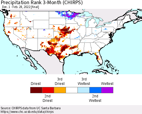 United States Precipitation Rank 3-Month (CHIRPS) Thematic Map For 12/1/2021 - 2/28/2022