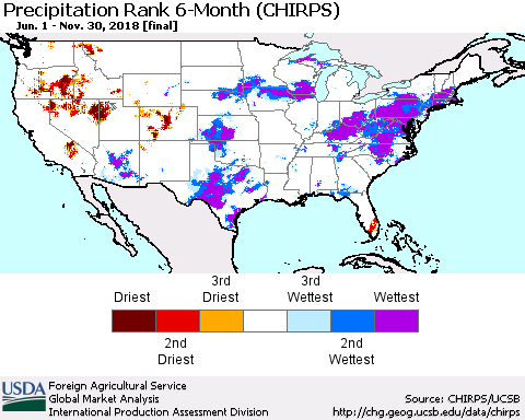 United States Precipitation Rank since 1981, 6-Month (CHIRPS) Thematic Map For 6/1/2018 - 11/30/2018