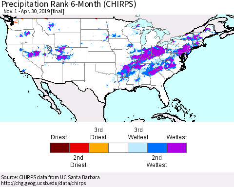 United States Precipitation Rank since 1981, 6-Month (CHIRPS) Thematic Map For 11/1/2018 - 4/30/2019