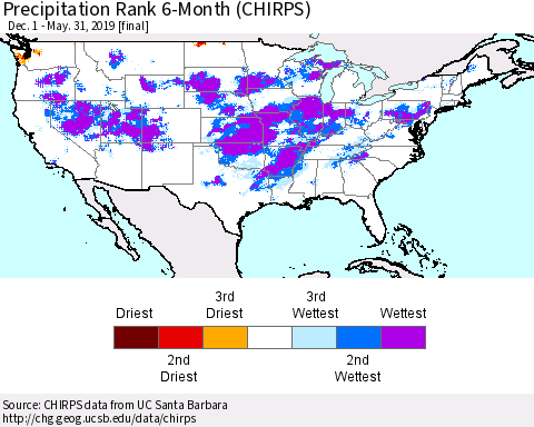 United States Precipitation Rank since 1981, 6-Month (CHIRPS) Thematic Map For 12/1/2018 - 5/31/2019