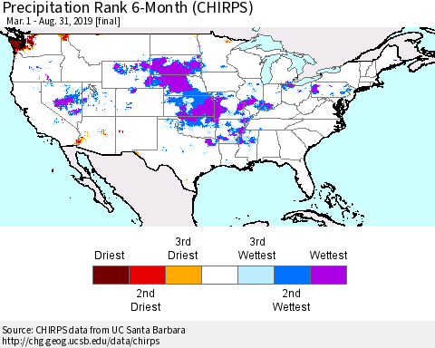 United States Precipitation Rank 6-Month (CHIRPS) Thematic Map For 3/1/2019 - 8/31/2019
