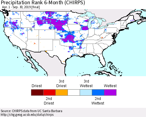 United States Precipitation Rank since 1981, 6-Month (CHIRPS) Thematic Map For 4/1/2019 - 9/30/2019