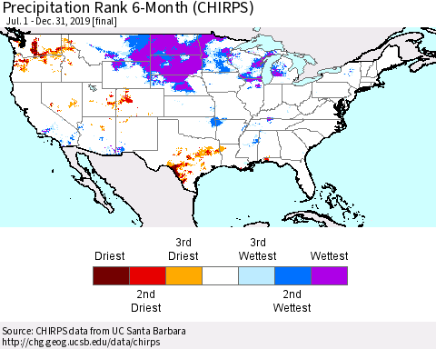 United States Precipitation Rank 6-Month (CHIRPS) Thematic Map For 7/1/2019 - 12/31/2019