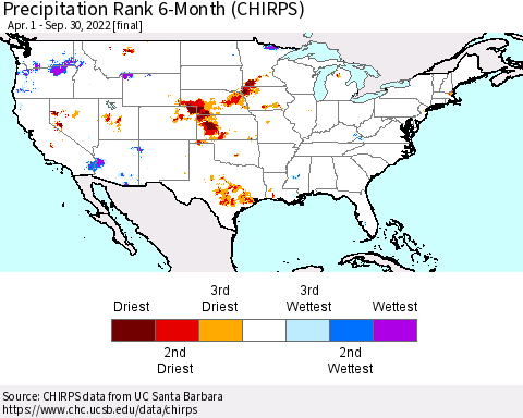 United States Precipitation Rank 6-Month (CHIRPS) Thematic Map For 4/1/2022 - 9/30/2022