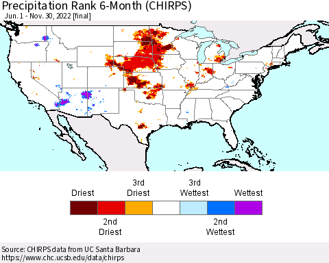 United States Precipitation Rank since 1981, 6-Month (CHIRPS) Thematic Map For 6/1/2022 - 11/30/2022