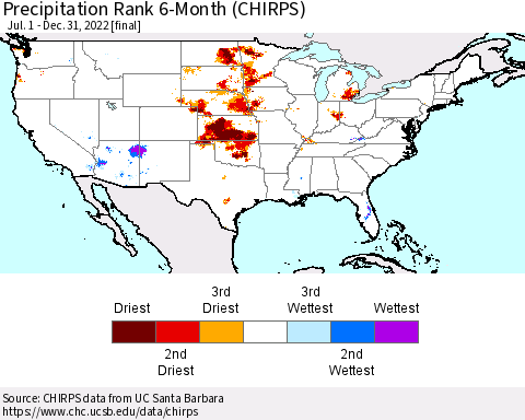 United States Precipitation Rank 6-Month (CHIRPS) Thematic Map For 7/1/2022 - 12/31/2022