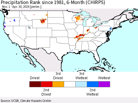 United States Precipitation Rank since 1981, 6-Month (CHIRPS) Thematic Map For 11/1/2023 - 4/30/2024