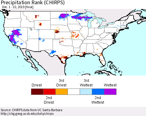 United States Precipitation Rank (CHIRPS) Thematic Map For 12/1/2019 - 12/10/2019