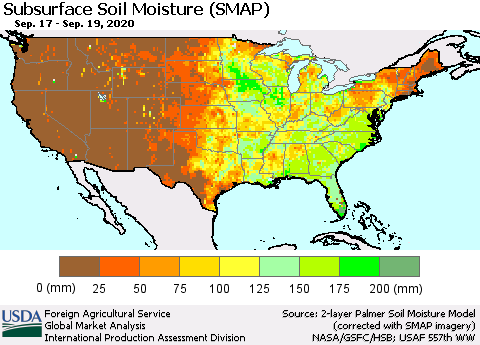 United States Subsurface Soil Moisture (SMAP) Thematic Map For 9/14/2020 - 9/20/2020