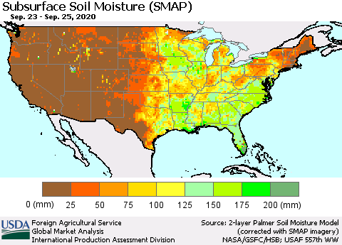 United States Subsurface Soil Moisture (SMAP) Thematic Map For 9/21/2020 - 9/27/2020