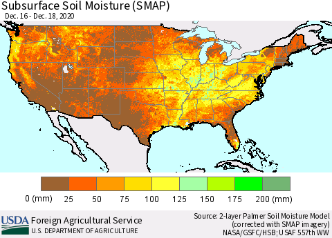 United States Subsurface Soil Moisture (SMAP) Thematic Map For 12/14/2020 - 12/20/2020