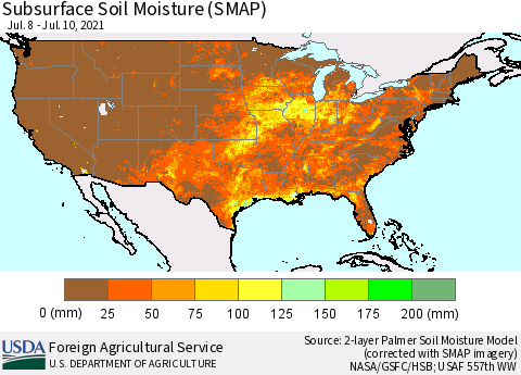 United States Subsurface Soil Moisture (SMAP) Thematic Map For 7/5/2021 - 7/11/2021