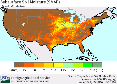 United States Subsurface Soil Moisture (SMAP) Thematic Map For 7/12/2021 - 7/18/2021