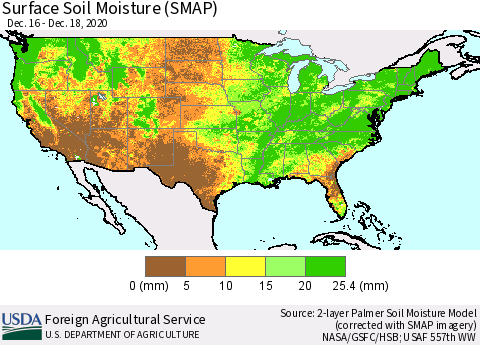 United States Surface Soil Moisture (SMAP) Thematic Map For 12/14/2020 - 12/20/2020