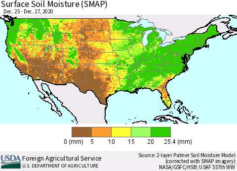 United States Surface Soil Moisture (SMAP) Thematic Map For 12/21/2020 - 12/27/2020