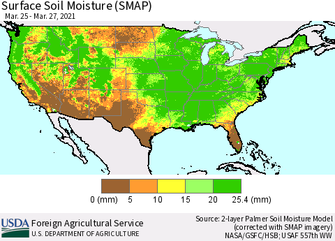 United States Surface Soil Moisture (SMAP) Thematic Map For 3/22/2021 - 3/28/2021