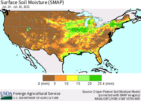United States Surface Soil Moisture (SMAP) Thematic Map For 7/12/2021 - 7/18/2021